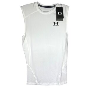 Under Armour Heatgear Medium Mens Compression Sleeveless Tank Top White NEW